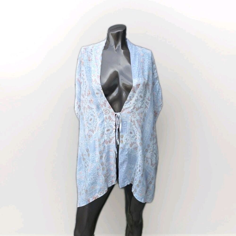 Victoria’s Secret Swim Cover Up One Size Blue Boho Kimono Sheer Beach NEW
